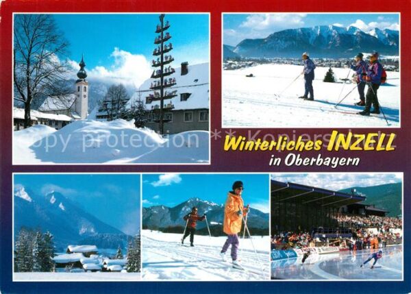 Inzell Ortsmotiv mit Kirche Eisschnelllauf Ski