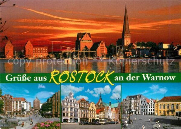 Rostock Ansicht vom Wasser aus Sonnenuntergang