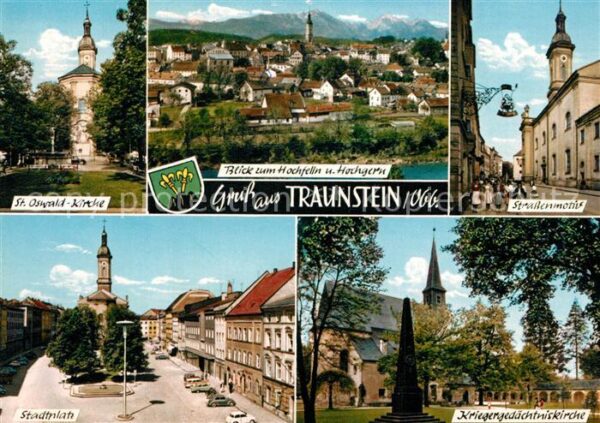 Traunstein Oberbayern St Oswald Kirche Stadtpanorama Alpen St