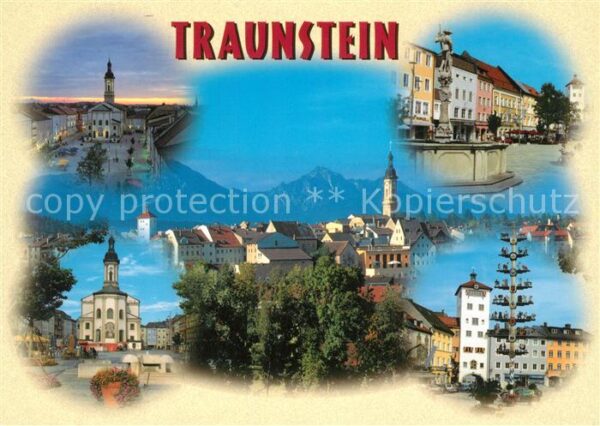 Traunstein Oberbayern Stadtplatz Kirche Brunnen Innenstadt Ma