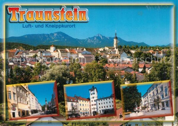 Traunstein Oberbayern Stadtpanorama Alpen Strassenmotiv Innen