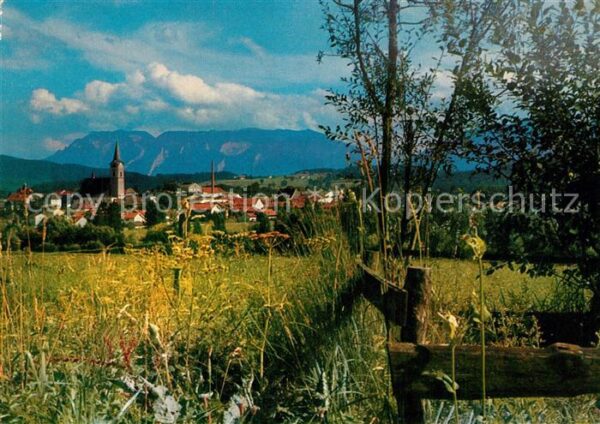 Teisendorf Oberbayern Blick über die Wiesen zum Ort Alpen