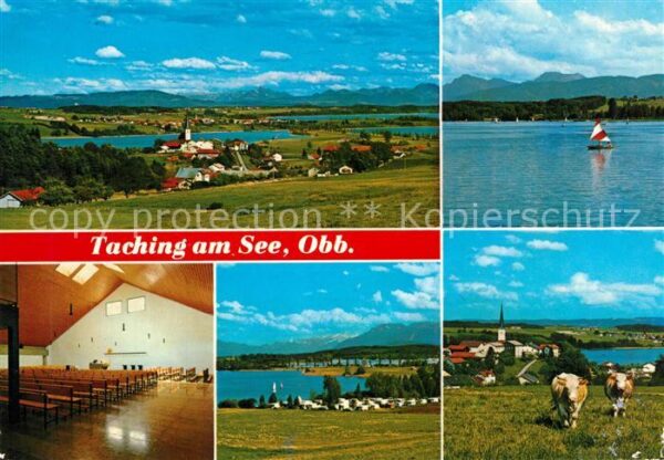 Taching See Panorama Alpen Pfarrkirche Campingplatz