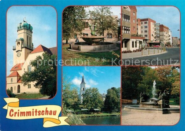 Crimmitschau Kirche Brunnen Plattenbauten Innenstadt