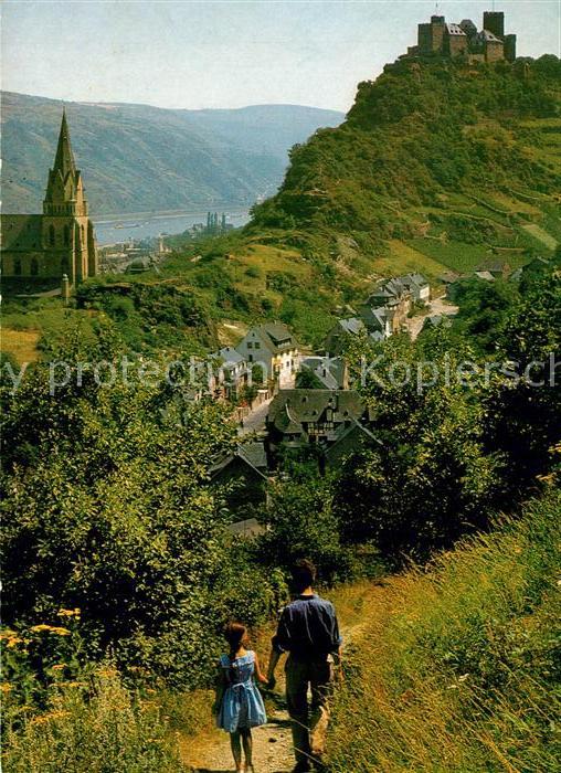 Oberwesel Rhein Panorama mit Schömburg Wanderweg