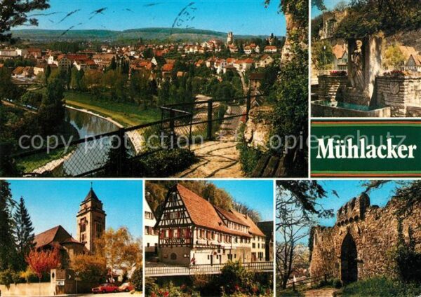 Muehlacker Panorama Brunnen Kirche Stadtmauer