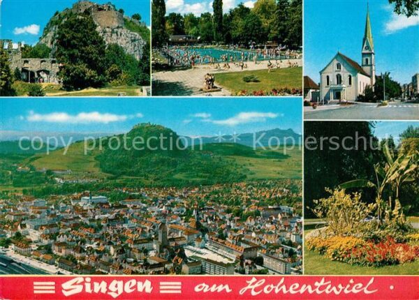 Singen Hohentwiel Ruine Schwimmbad Kirche Fliegeraufnahme