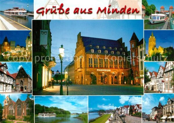 Minden Westfalen Kanalschiffe Kirche Rathaus Weserpartie