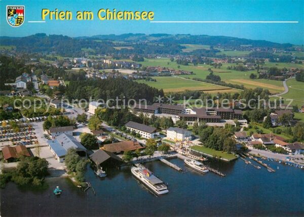 Prien Chiemsee Fliegeraufnahme mit Dampferhafen und Sc
