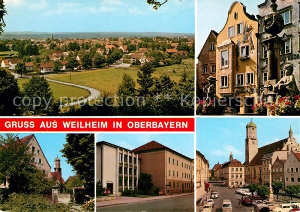 Weilheim Oberbayern Panorama Brunnen Schule Kirche