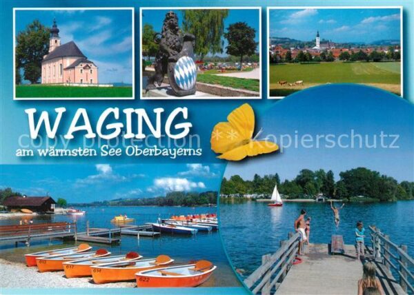 Waging See Kirche Monument Ortsblick Strand Seebrü