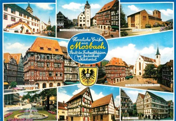 Mosbach Baden Rathaus Marktplatz Brunnen Cäcilienkirc