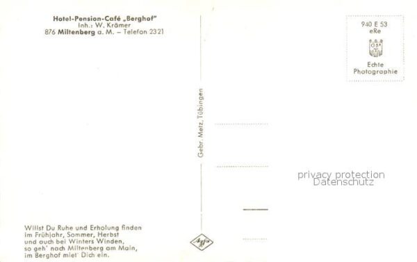 Miltenberg Main Hotel Pension Cafe Berghof Gedicht – Bild 2
