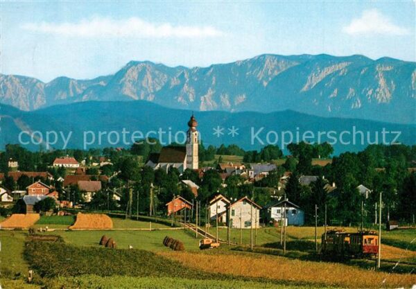 St Georgen Attergau Ortsansicht mit Kirche Alpenpanorama Hö