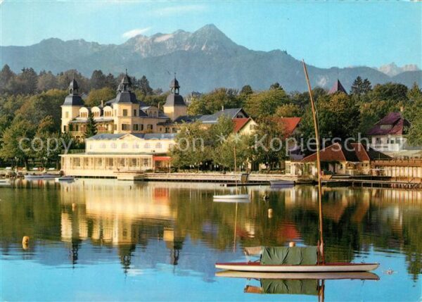 Velden Woerthersee Schloss mit Mittagskogel Karawanken