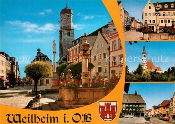 Weilheim Oberbayern Marktplatz Brunnen Kirche Innenstadt