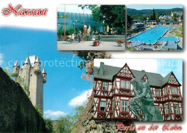 Nassau Lahn Burg Freibad Rathaus Fachwerkhaus Histo