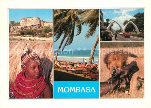 Mombasa Ruine Kind Badestrand Palmen Strassenpa