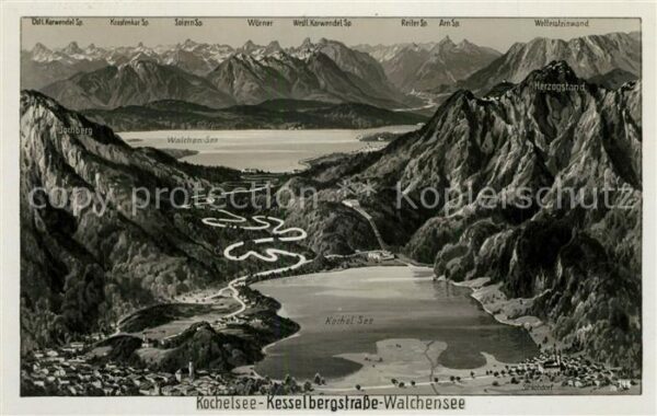 Walchensee Kochelsee Alpen Panoramakarte