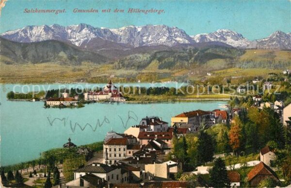 Gmunden Salzkammergut Fliegeraufnahme Seepartie mit Höllengeb