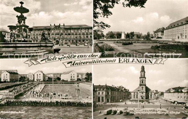 Erlangen Schloss mit Kunstbrunnen Hugenottenplat