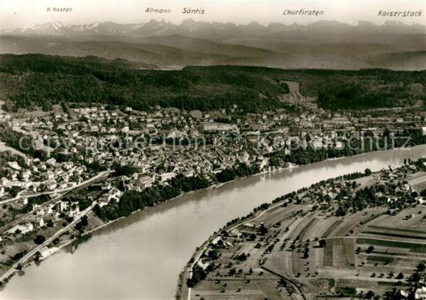 Waldshut-Tiengen Fliegeraufnahme Rhein mit Alpen