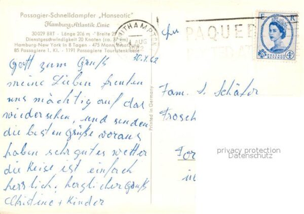 Dampfer Oceanliner Hanseatic Hamburg-Atlantik-Linie – Bild 2