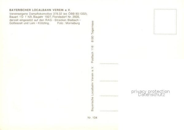 Lokomotive Dampflokomotive 378.32 Bayerischer Loca – Bild 2
