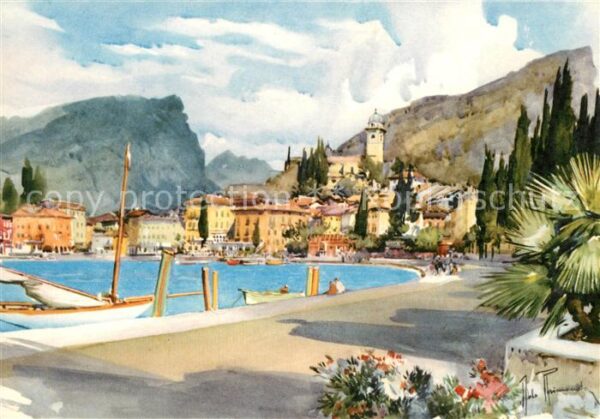 Torbole Lago di Garda Panorama Künstlerkarte