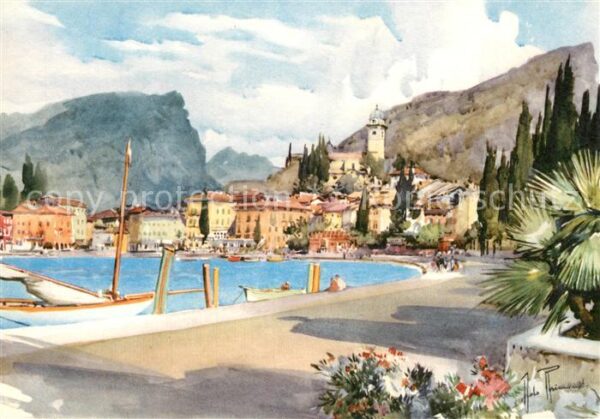 Torbole Lago di Garda Panorama Künstlerkarte