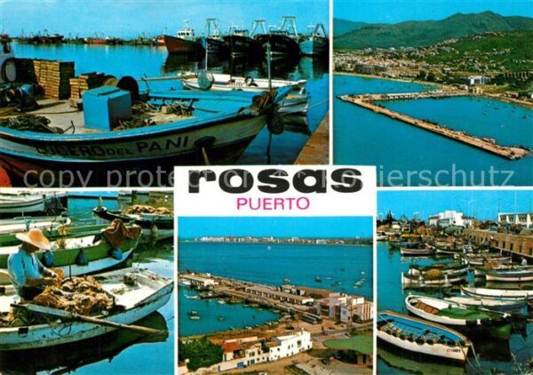 Rosas Costa Brava Cataluna Fliegeraufnahme Hafen Fischerboote