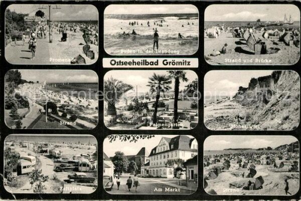 Groemitz Ostseebad Promenade Brandung Strand Brücke Palmen