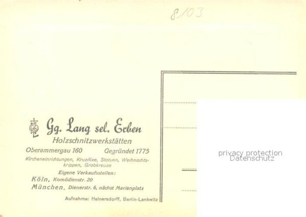 Oberammergau Holzschnitzwerkstätte GG. Lang sel. Erb – Bild 2