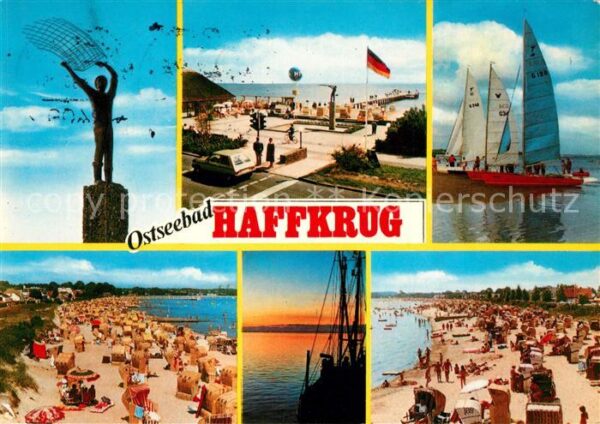 Haffkrug Ostseebad Fischerstatue Seebrücke Segelboote Stra