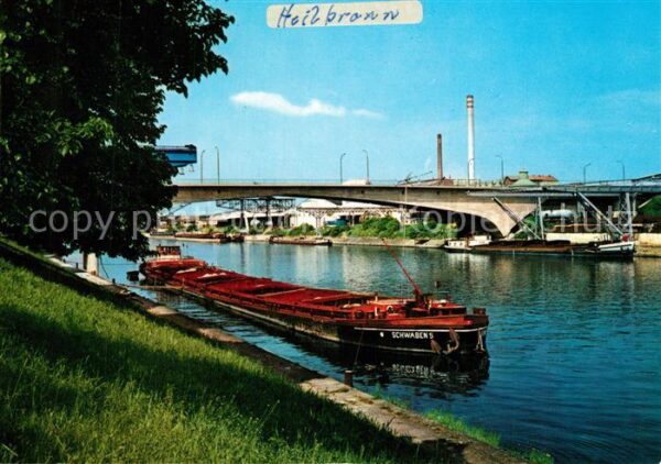 Heilbronn Neckar Partie am Neckar Frachtschiff Brücke