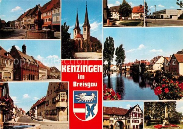 Kenzingen Dorfbrunnen Kirche Fachwerkhäuser Park