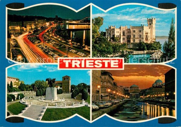 Trieste Strassenpartie bei Nacht Castell Monume