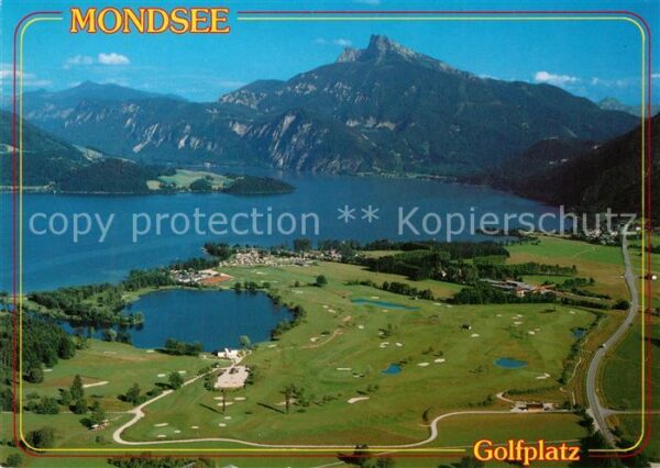 Mondsee Salzkammergut Fliegeraufnahme mit Golfplatz und Schaf