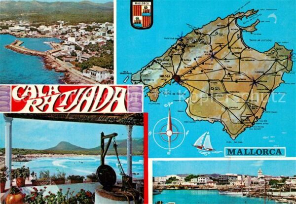 Cala Ratjada Mallorca Fliegeraufnahme Strand Hafen Inselkarte