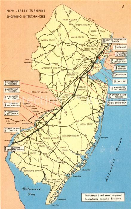 New Jersey US-State Turnpike Showing Interchanges