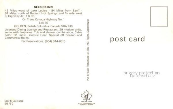 Golden British Columbia Motel Restaurant Selkirk Inn R – Bild 2