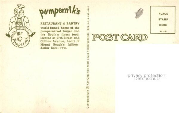 Miami Beach Pumperniks Restaurant Sandwich Shop Pan – Bild 2