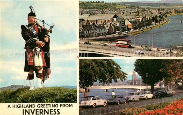 Inverness Highland Schotte mit Dudelsack Uferpromenade