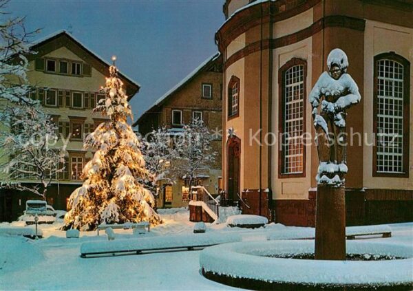 Wildbad Schwarzwald Stadtkirche Winterpanorama Nachtaufnahm