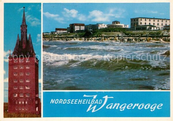 Wangerooge Nordseebad Westturm Blick zum Strand vom Meer aus