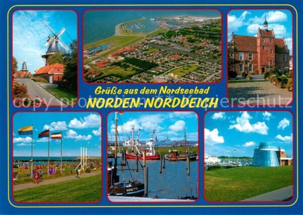 Norden Norddeich Ostfriesland Windmühle Hafen Fischkutter Strand Flie