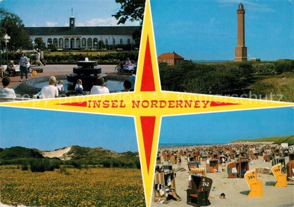 Norderney Nordseebad Kurhaus Brunnen Leuchtturm Strand Lands