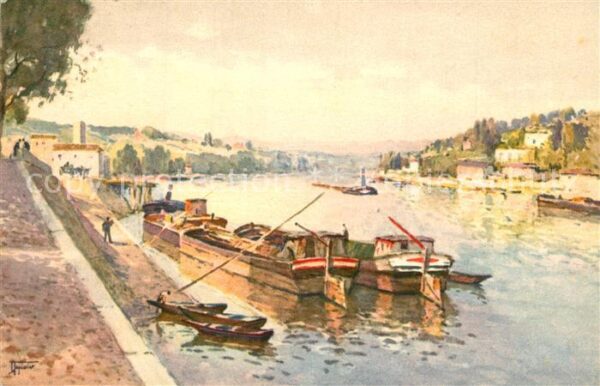 Kuenstlerkarte Péniches sur la Saône