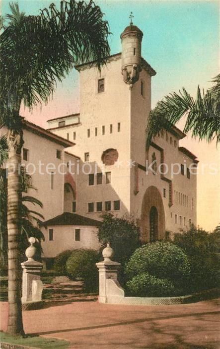 Santa Barbara California County Courthouse hand colored postcard