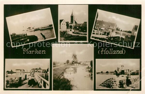 Marken Hafen Ortsmotiv mit Kirche Steg Windmüh